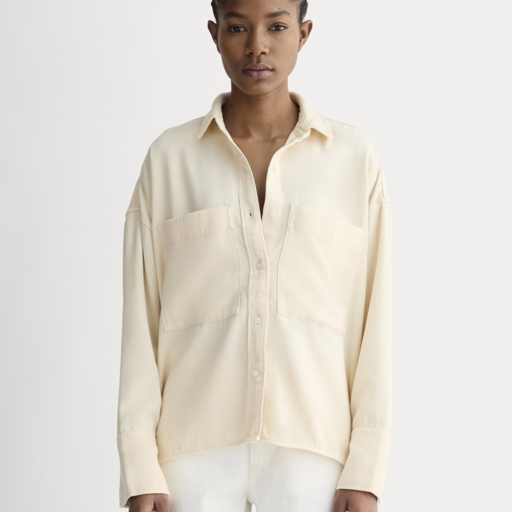 Everlane Shirt Womens Cream Boxy Overshirt Tencel Thick Buttersoft Parchment